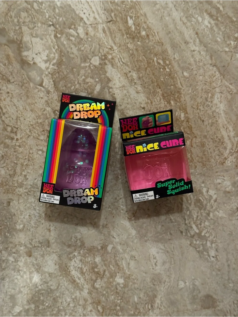 NeeDoh Dream Drop & Nice Cube Squishy Toys - Pink and Purple